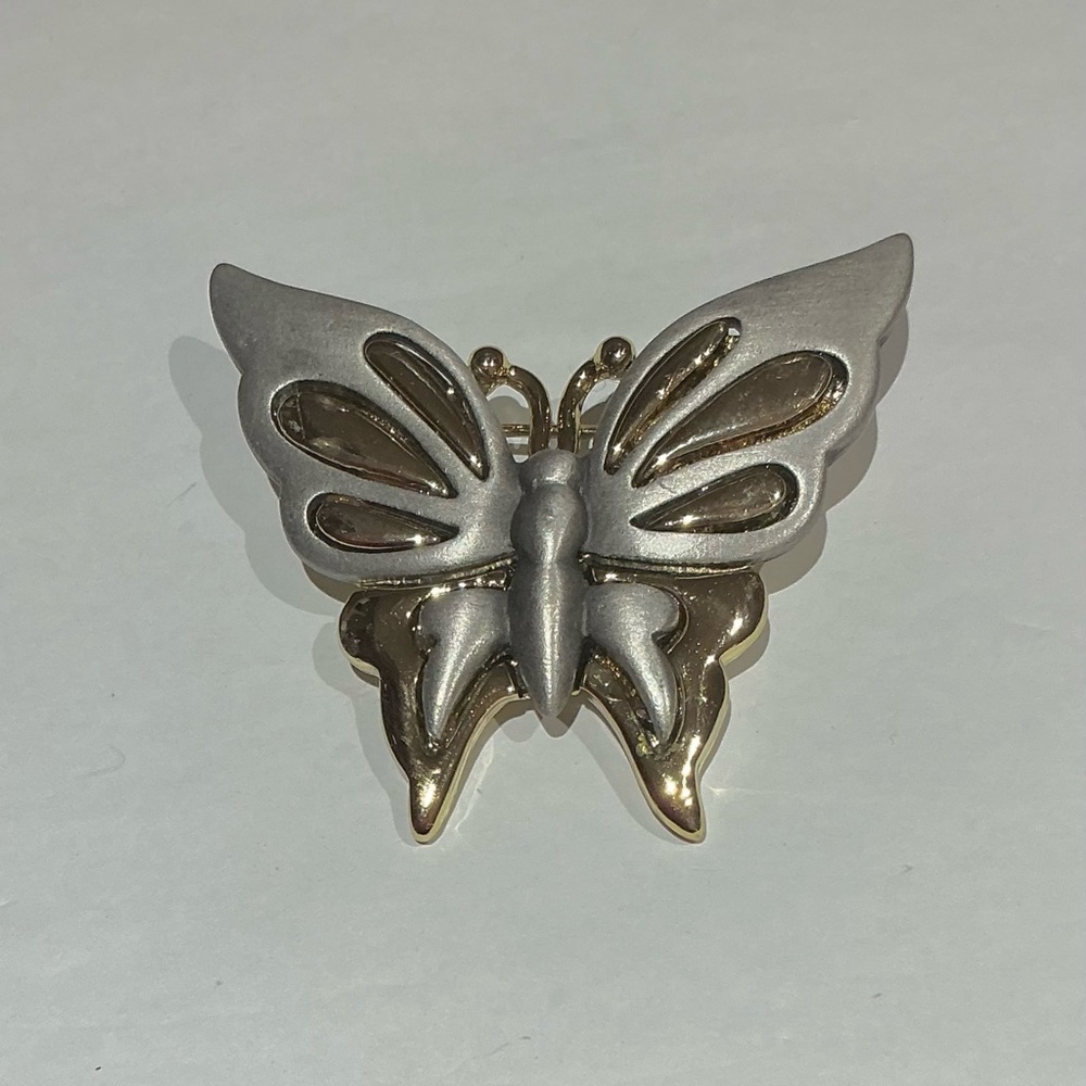 Vintage Pewter/Silver Tone and Gold Butterfly Brooch from L Razza